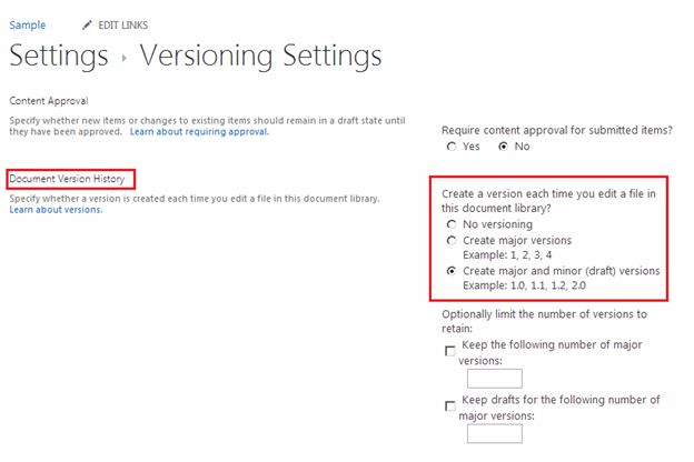 Versioning Settings